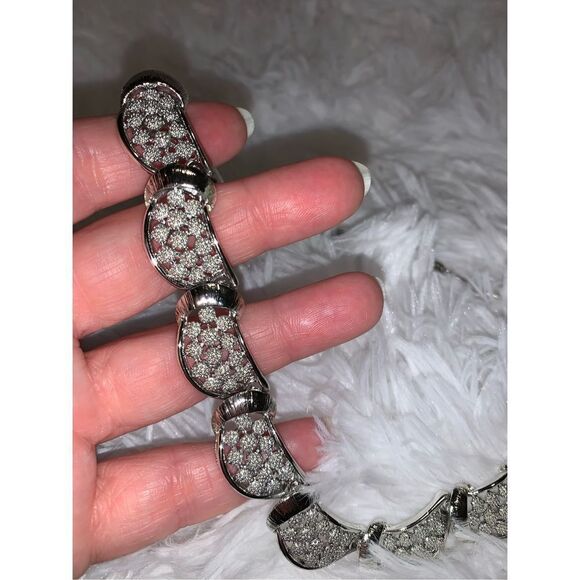 Vintage CORO Silver Hing Collar Necklace Signed 17” - Picture 13 of 16